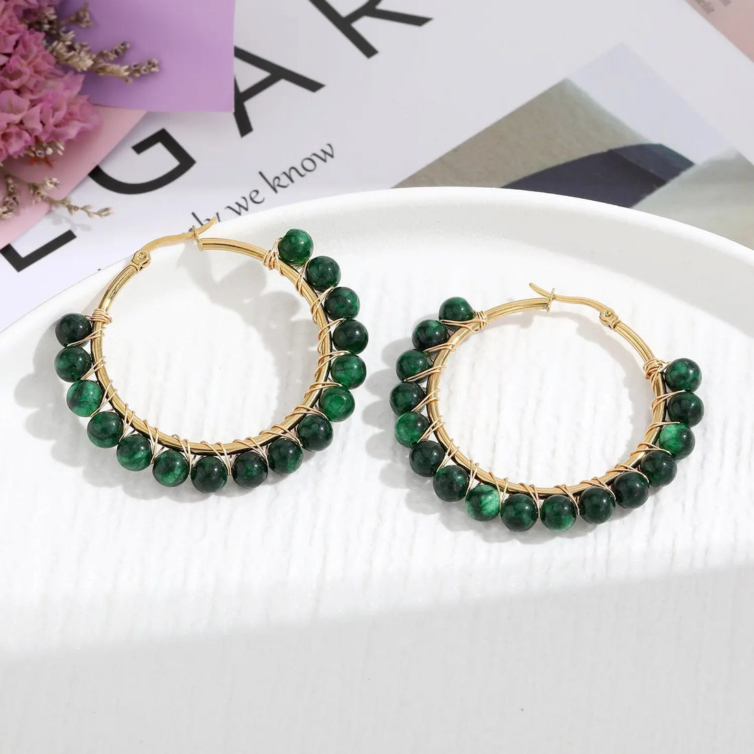 Natural Stone Stainless Steel Winding Earrings - Norellé
