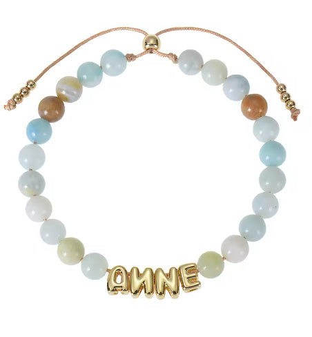 Bubble Letter Bracelet, Natural Stone Name Bracelet - Norellé