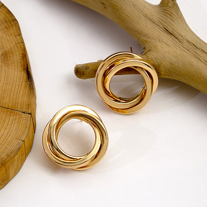 Fashion Geometry Pattern Stud Earrings Silver Needle Retro Hoop Earrings - Norellé