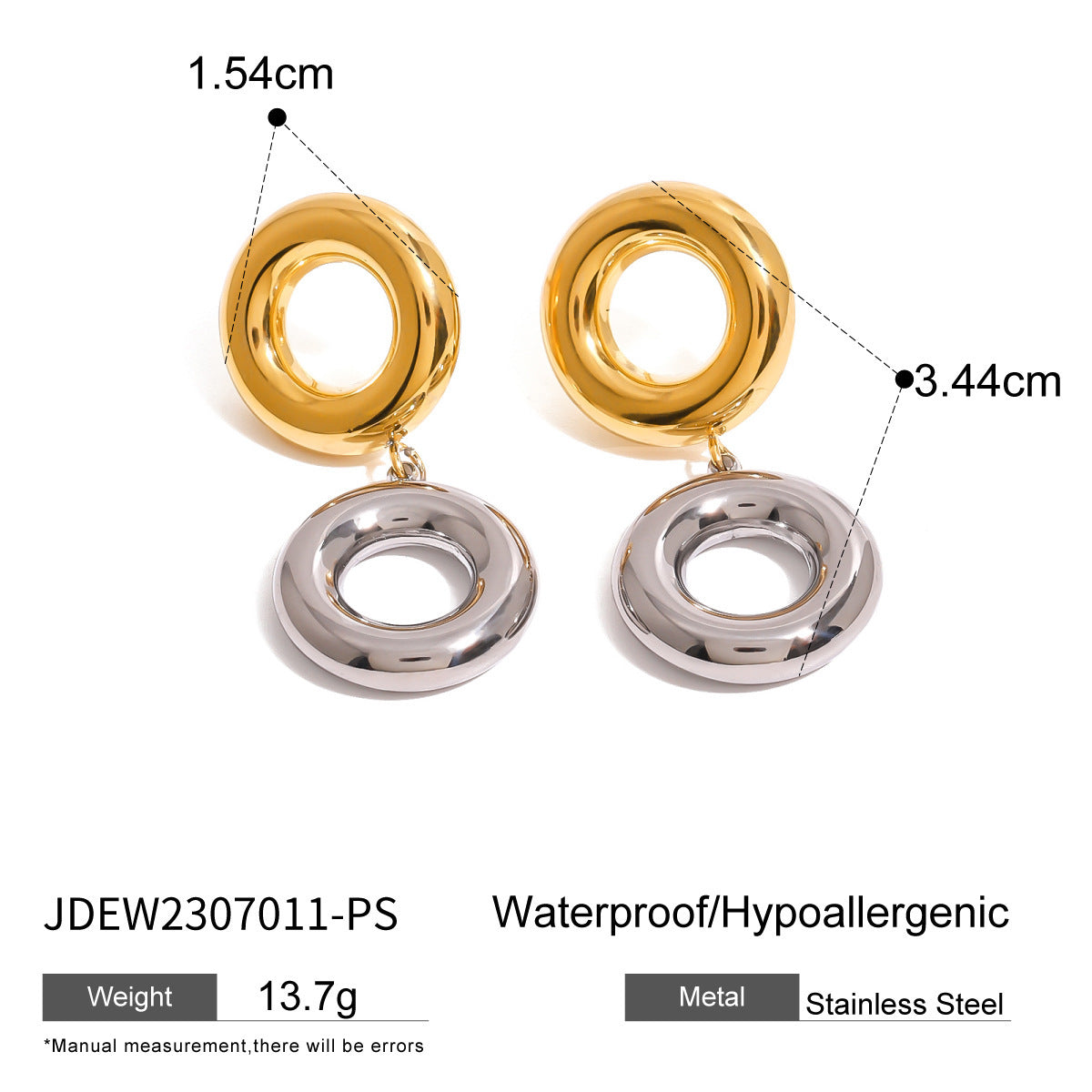 Stainless Steel Gold And Silver Contrast Color Ring Pendant Earrings - Norellé