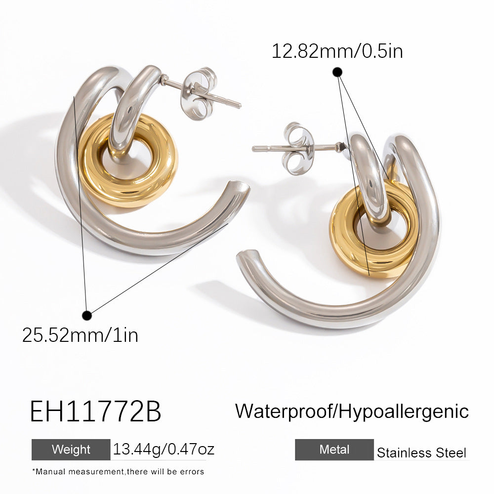 Special-interest Design Contrast Color Plating 18K Real Gold Titanium Steel Ear Studs Female - Norellé