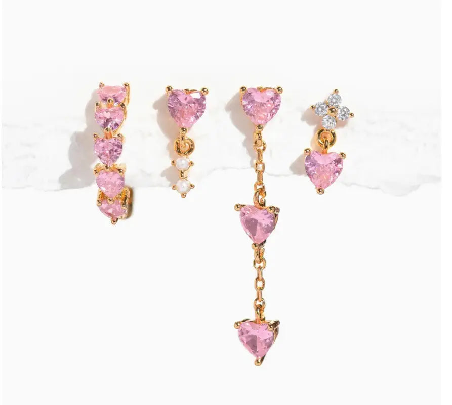 Sweet Elegant Heart Ear Studs 4-piece Set