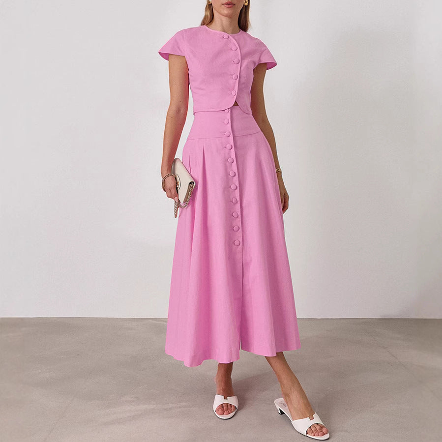 Cotton High Waist V-neck Dress Suit - Norellé