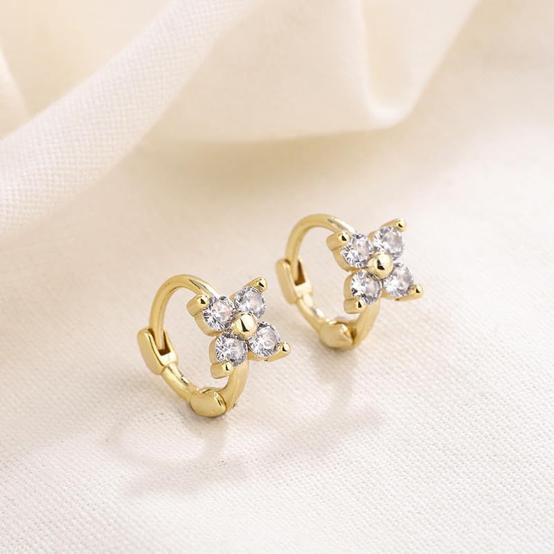 Brass Real Gold Plating Inlaid Zircon Geometric Flower Three-piece Set - Norellé