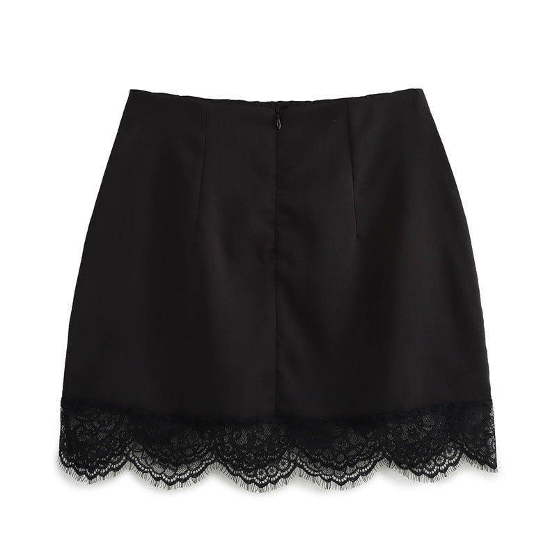 Women's Black Stitching Lace Sheath Skirt - Norellé