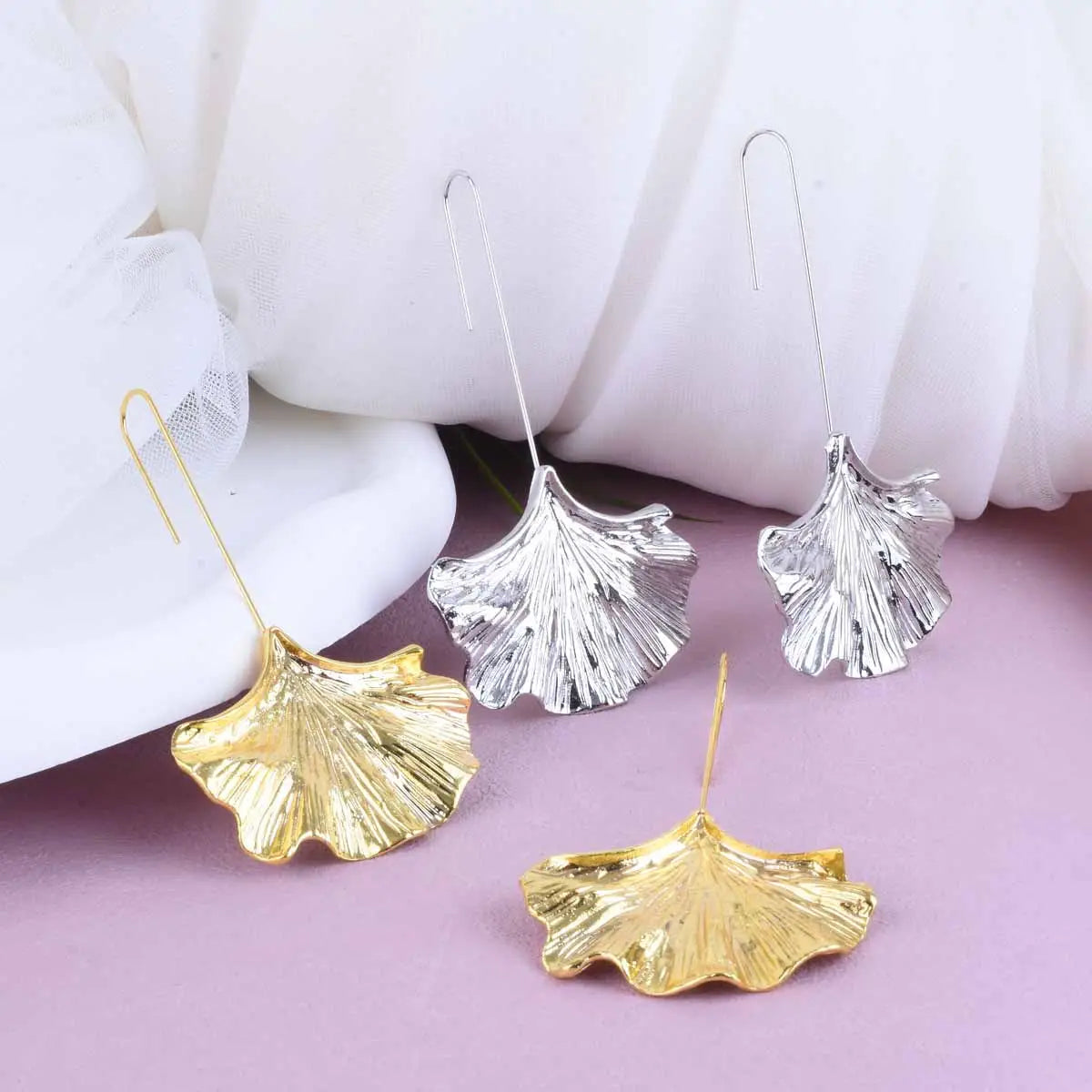 Ginkgo Leaf Alloy Texture Earrings