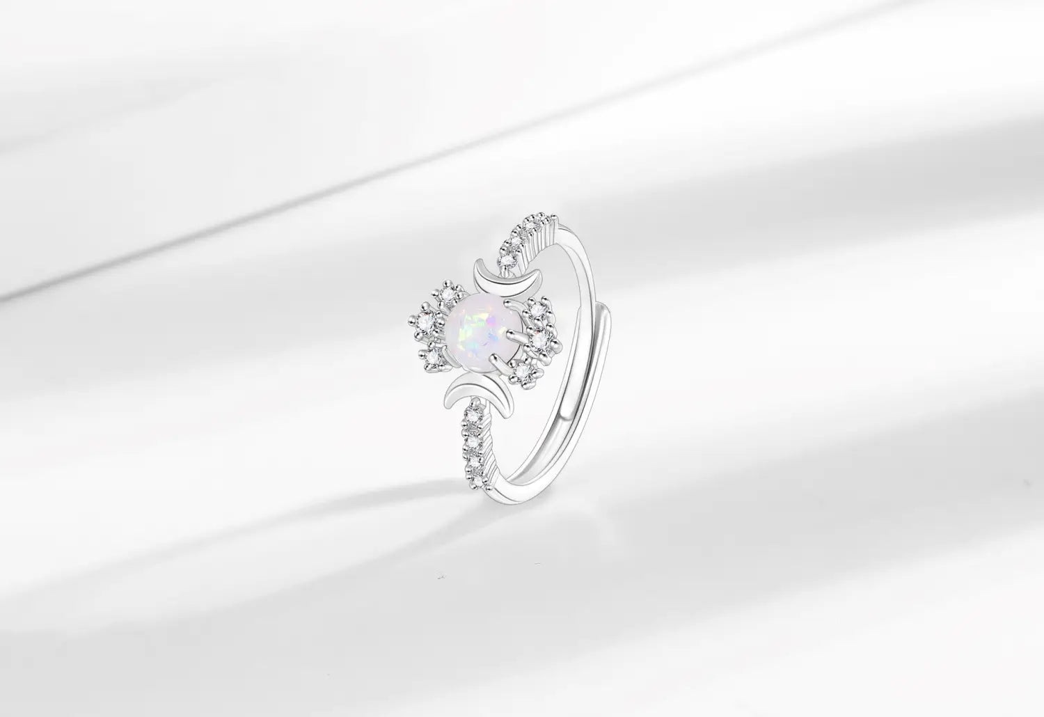 Platinum Round White Opal Glossy Double Moon Edge