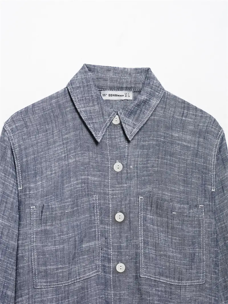 Pocket Decoration Short Shirt Trousers