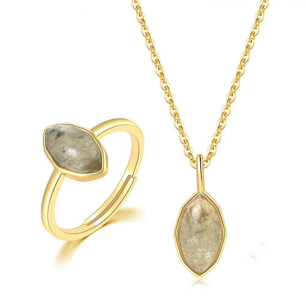925 Sterling Silver Colored Gems Feldspar Rhombus Jewelry Suit - Norellé
