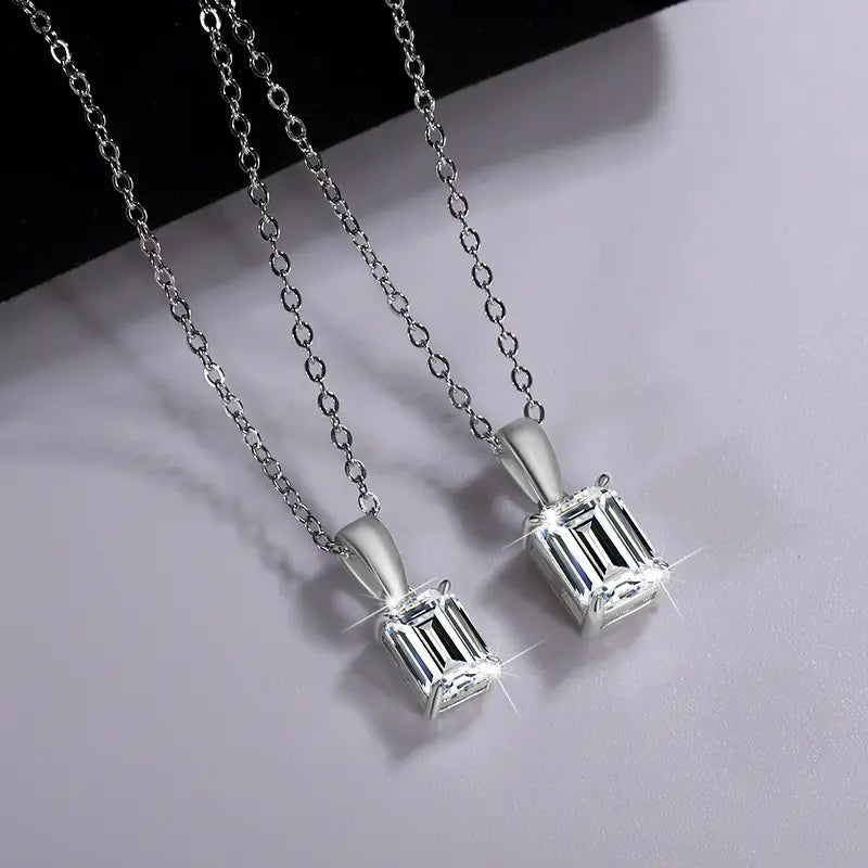 Sterling Silver Rectangular Pendant Clavicle Chain