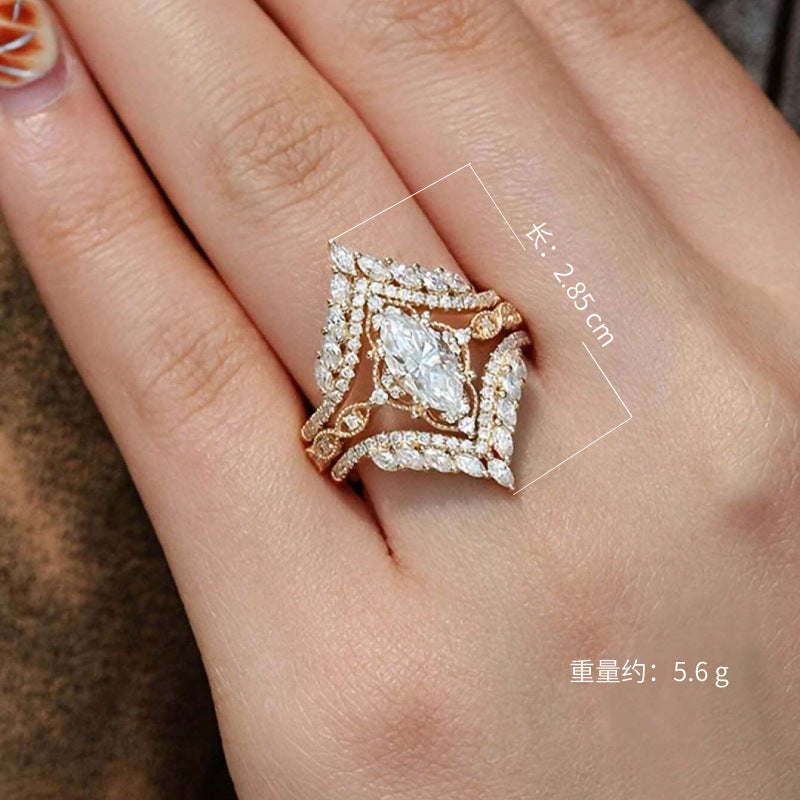 Crown Horse Eye Diamond Ring Set Copper Luxury - Norellé