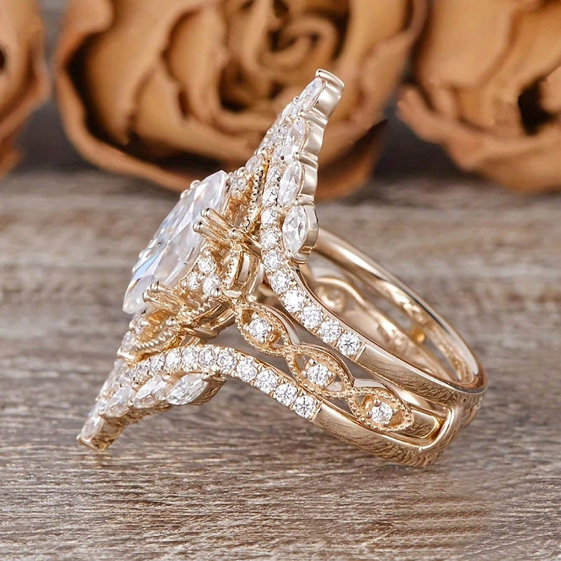 Crown Horse Eye Diamond Ring Set Copper Luxury - Norellé