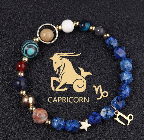 Twelve Constellations Bracelets Natural Stone Cut Surface Hemp Stone Eight Planets - Norellé