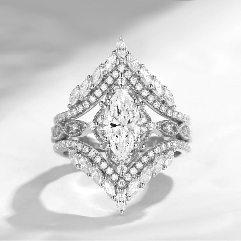 Crown Horse Eye Diamond Ring Set Copper Luxury - Norellé