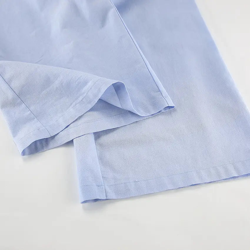 Blue Cotton Linen Sleeveless Waistcoat Vest Trousers Suit