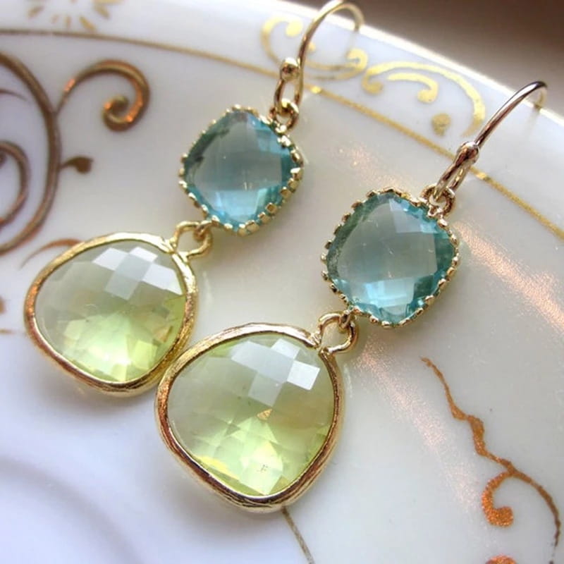 Irregular Resin Blue Vintage Green Earrings