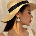 Drop-shaped Micro-inlaid Turquoise Pleated Ear Studs - Norellé