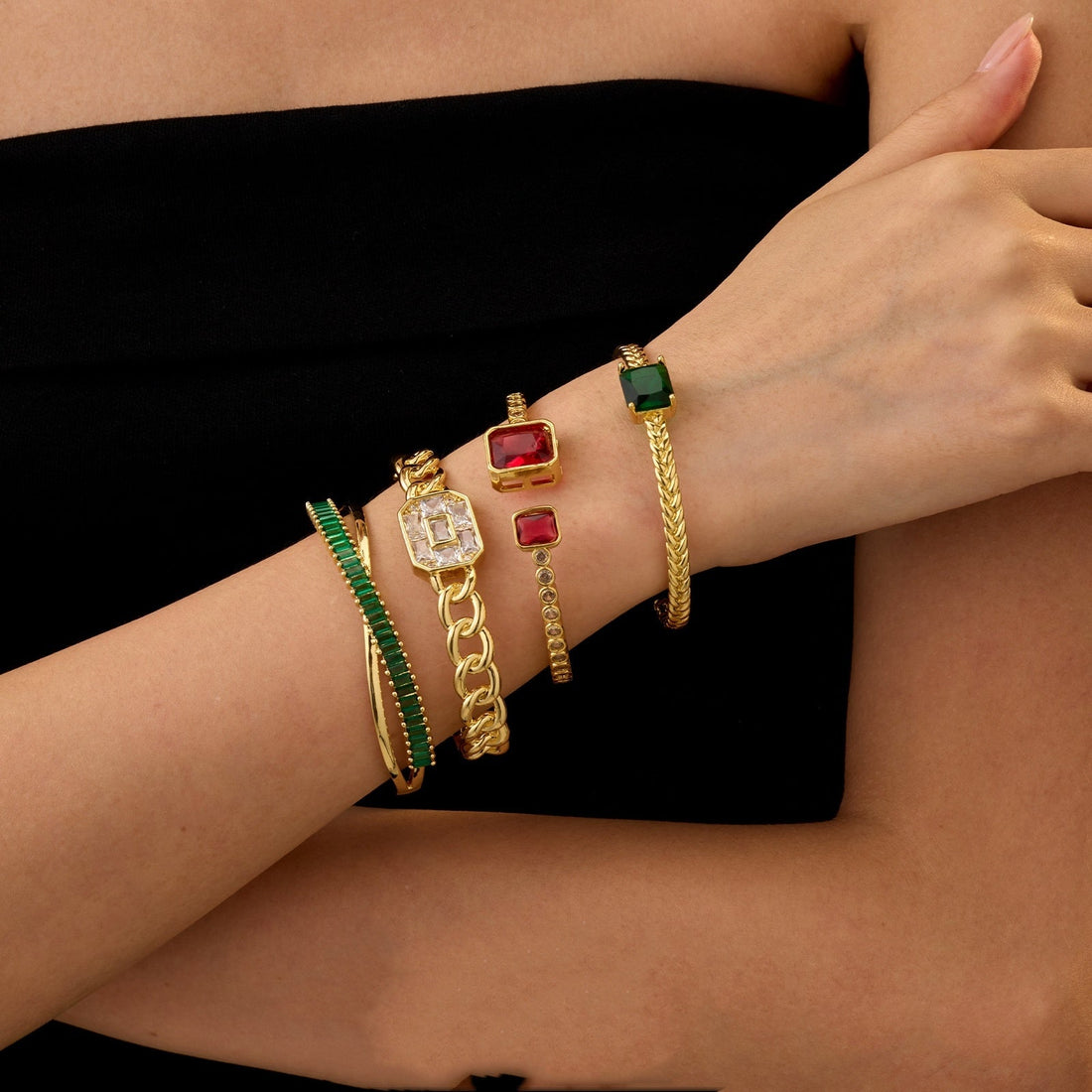 Micro-inlaid Color Zirconium Emerald Temperament Bracelet - Norellé