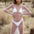 Bead Rhinestone Blouse Mesh Long Sleeve Dress - Norellé
