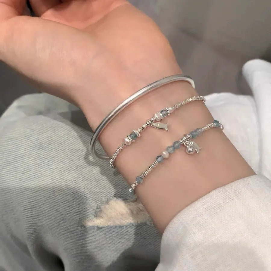 Summer Blue Beaded Silver Fish Bracelet - Norellé