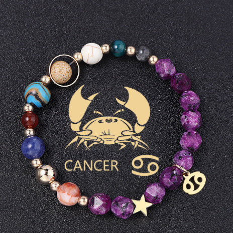 Twelve Constellations Bracelets Natural Stone Hemp Stone Cut Surface Eight Planets - Norellé