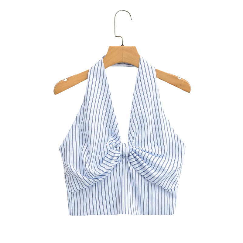 Striped Halter Backless Smocking Sling