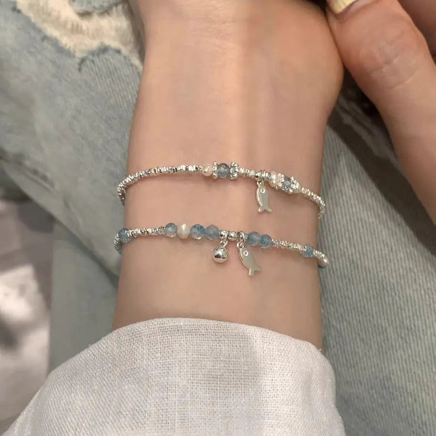 Summer Blue Beaded Silver Fish Bracelet - Norellé