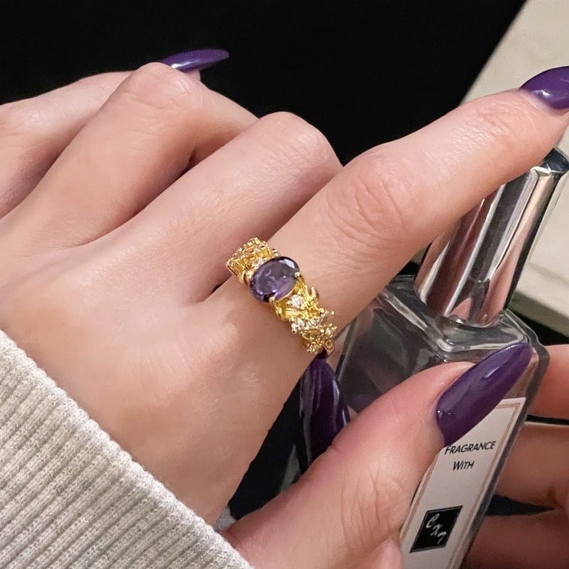 Nine Purple Fire-free Colored Gems Zircon Mid-ancient Brushed Open Ring - Norellé