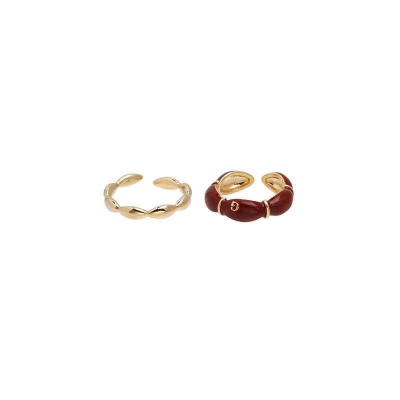 Ankela Red Drip Glazed Bamboo Ring All-matching Graceful Opening Adjustable Index Finger Ring - Norellé
