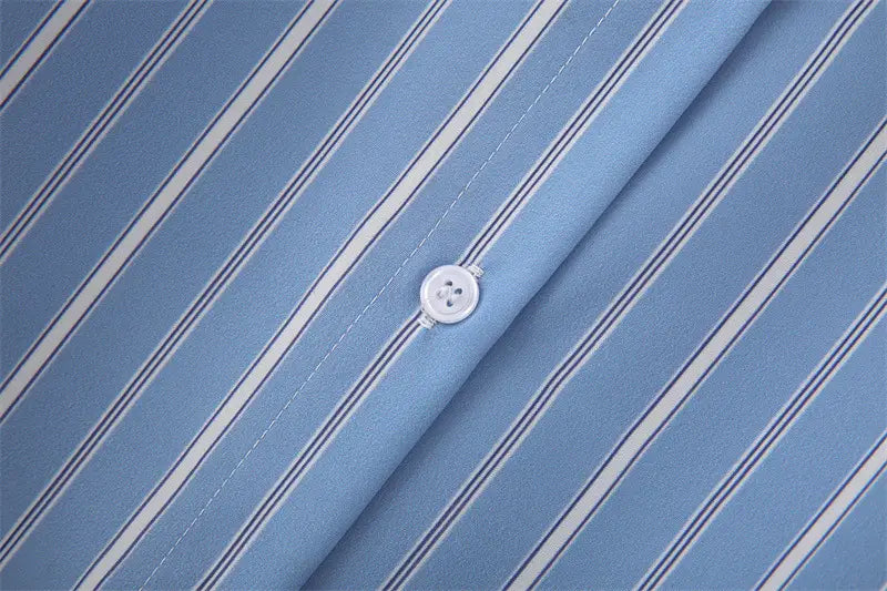 Striped Poplin Cotton Long-sleeved Lapel Shirt