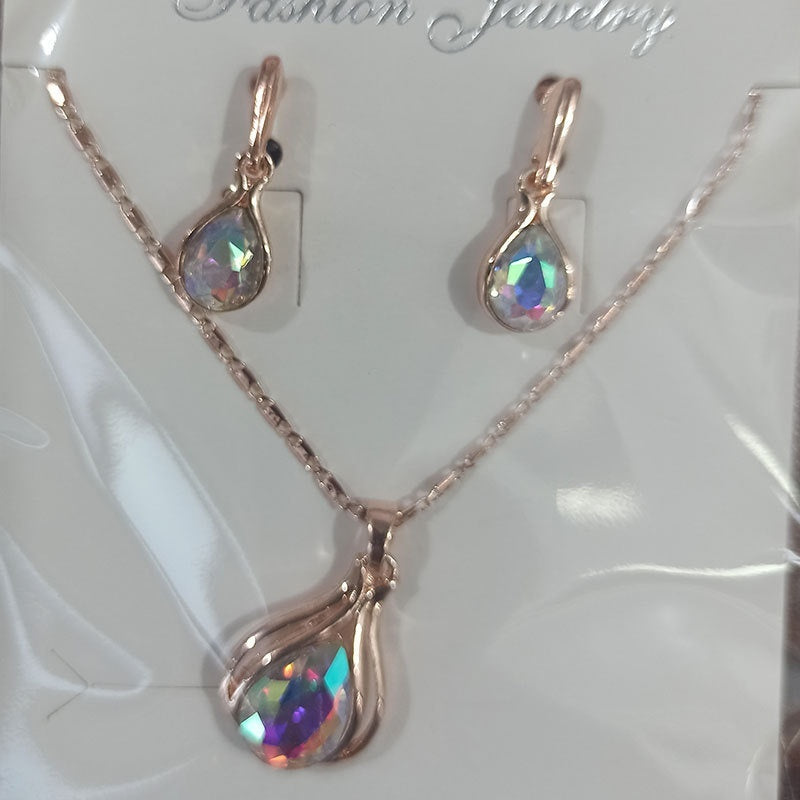 Green Red Drop Shape Necklace And Earrings Suite - Norellé