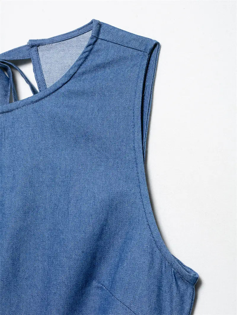 Denim Light Color Back Hollow Dress