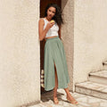 Split High Waist Elastic Waist Long Holiday Skirt - Norellé