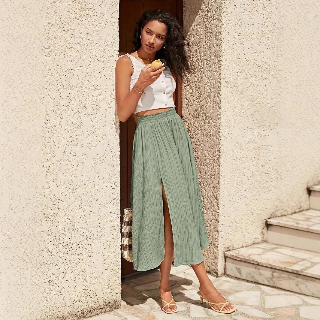 Split High Waist Elastic Waist Long Holiday Skirt - Norellé