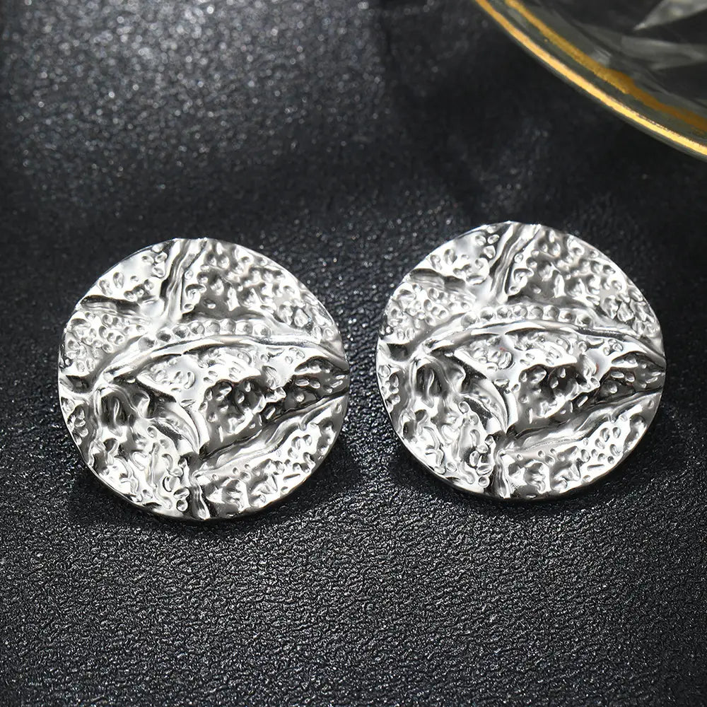 Gold Stainless Steel Pleated Round Earrings