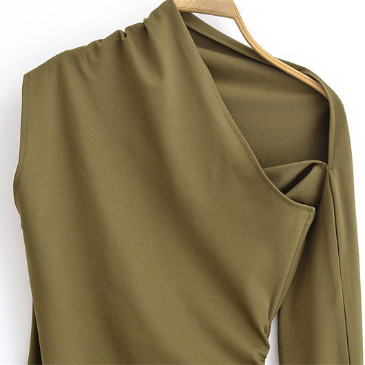 Fashionable Asymmetric Pleated Decoration Length Dress - Norellé