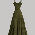 Casual Solid Color Ribbed Fit Vest Top And Ruched Hem A- Line Skirt - Norellé