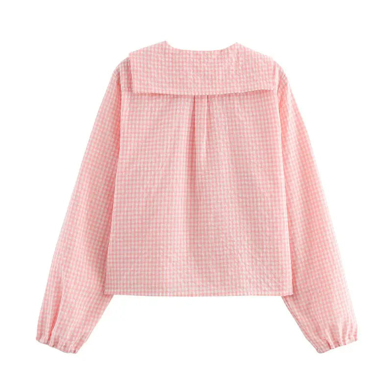 Small Round Lapel Plaid Shirt