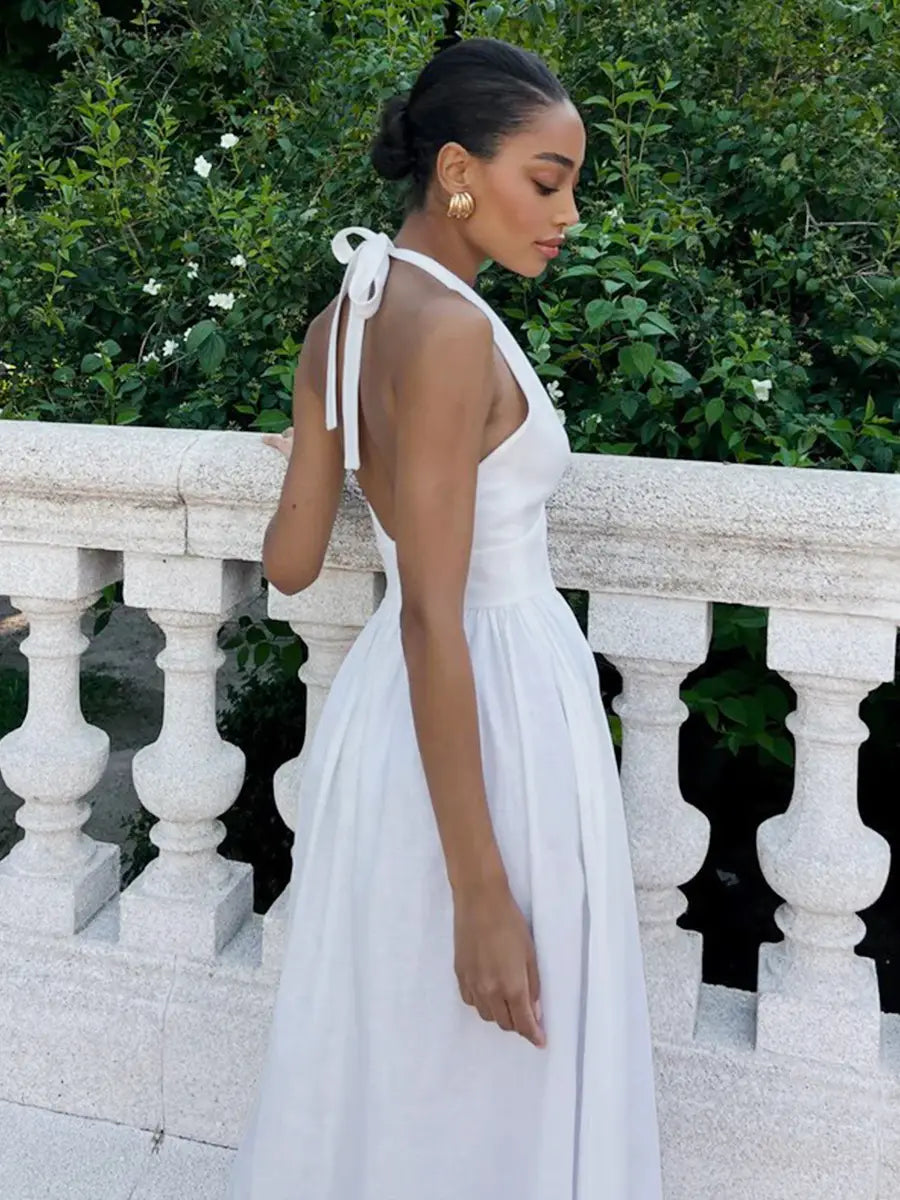 Halter Lace-up Backless Long Dress