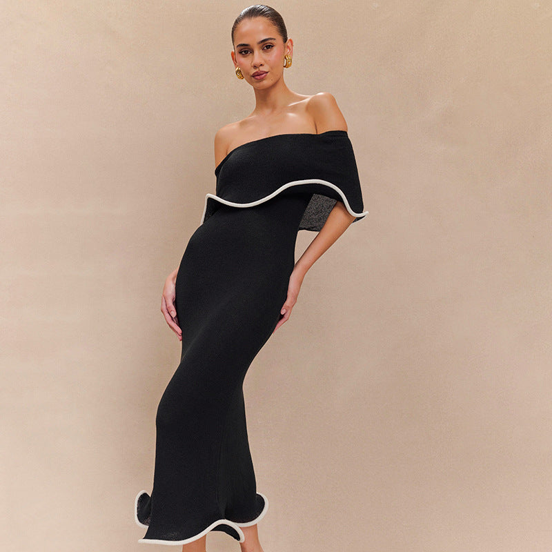 Contrast Color Waist Trimming Ruffles Tube Top Dress - Norellé
