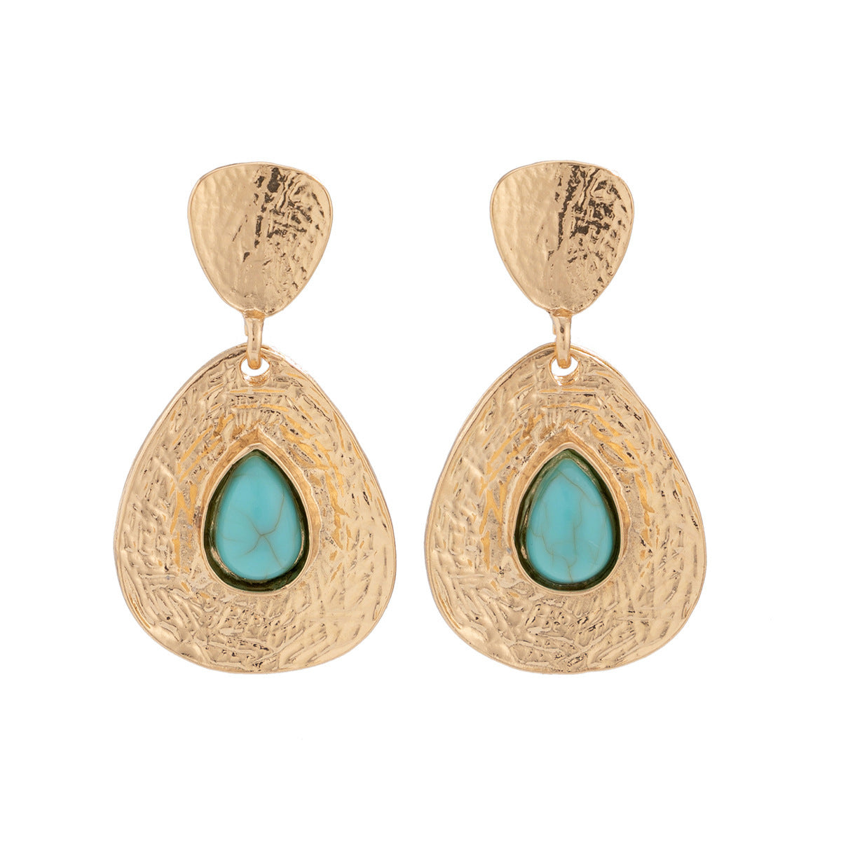 Drop-shaped Micro-inlaid Turquoise Pleated Ear Studs - Norellé