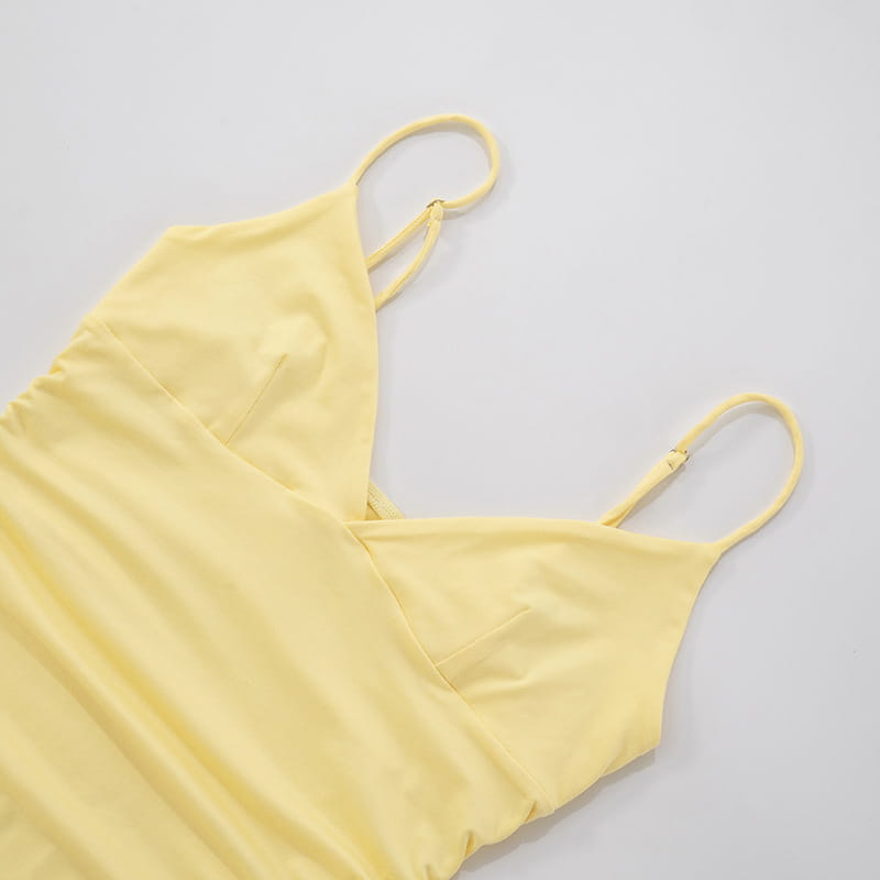 Solid Color V-neck Brace Ruffled Dress Women