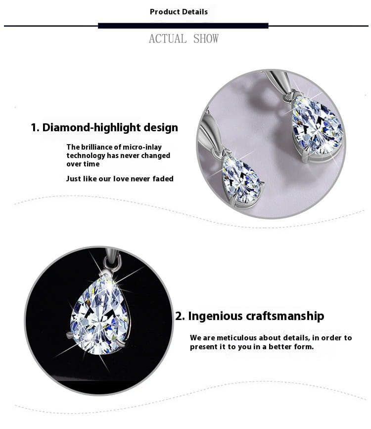 S925 Sterling Silver Moissanite Pendant Water Drop