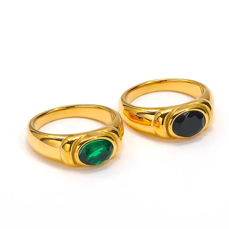 Retro Style Black Green Zircon Fashion Female Ring - Norellé