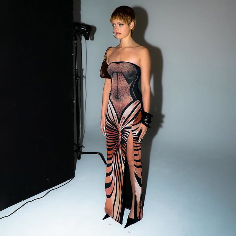 Women’s Spring Clothing Tube Top Dress High Slit Long