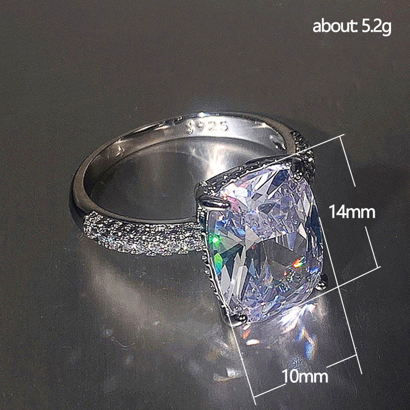 Four-claw White Square Diamond Ring Large Zircon - Norellé