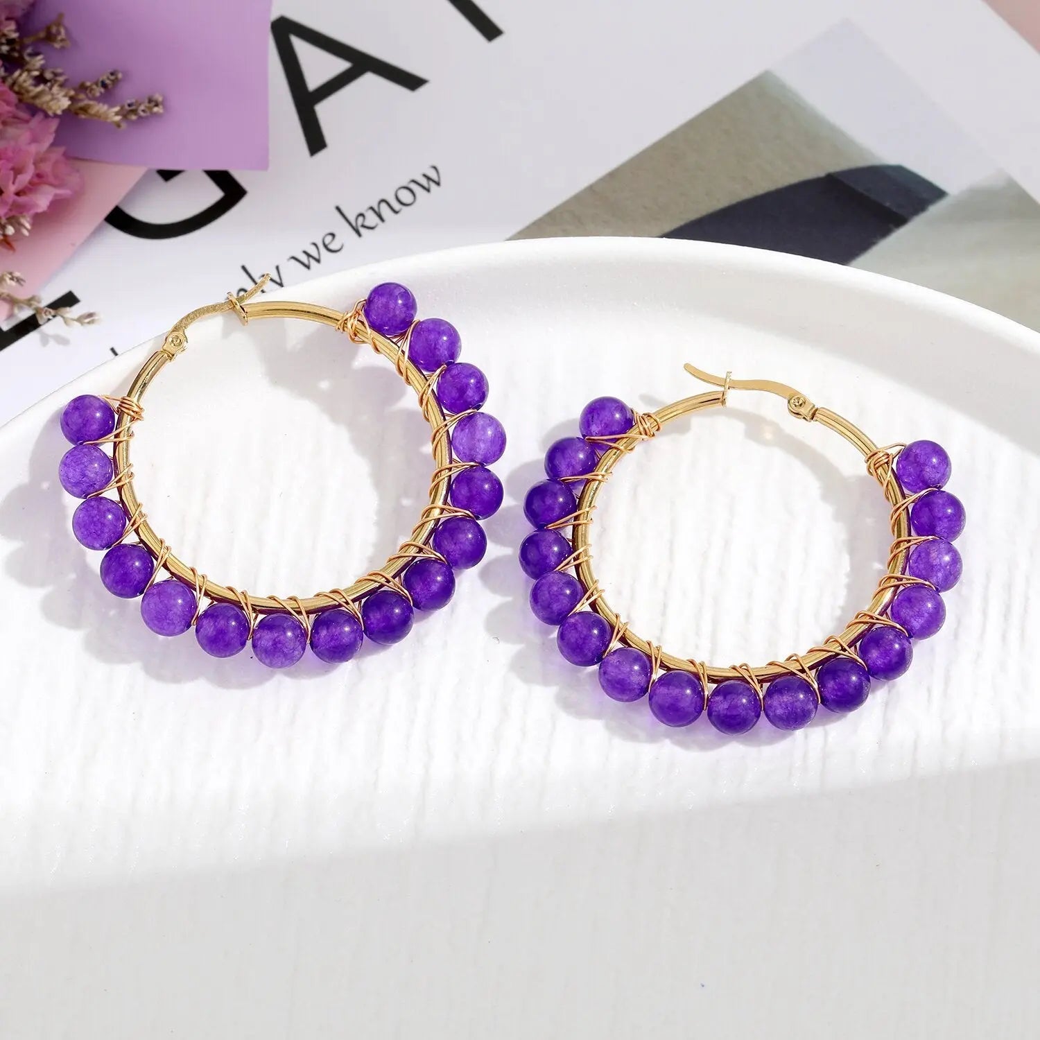 Natural Stone Stainless Steel Winding Earrings - Norellé