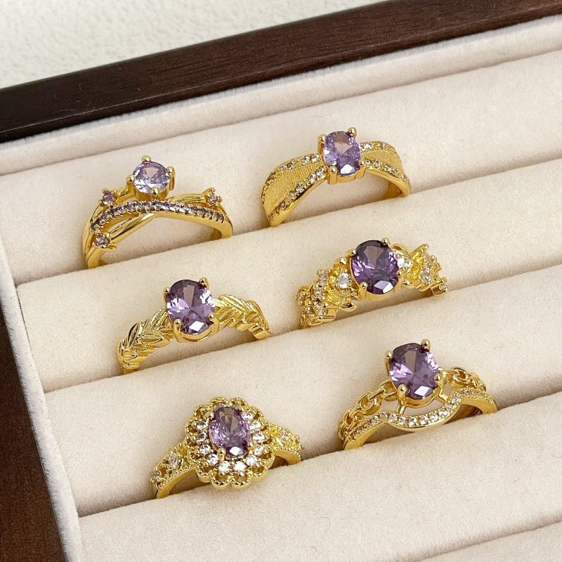 Nine Purple Fire-free Colored Gems Zircon Mid-ancient Brushed Open Ring - Norellé