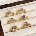 Nine Purple Fire-free Colored Gems Zircon Mid-ancient Brushed Open Ring - Norellé