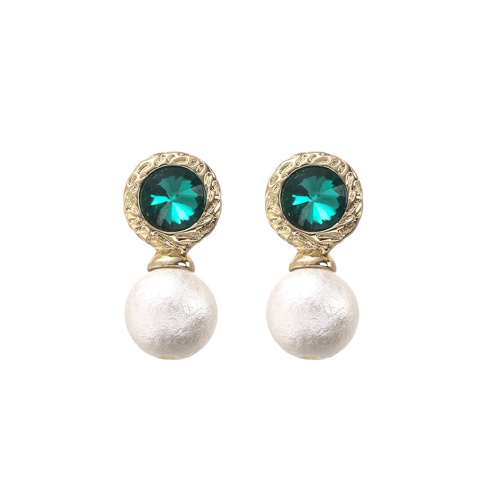 Emerald Rhinestone Pearl Stud Earrings For Women